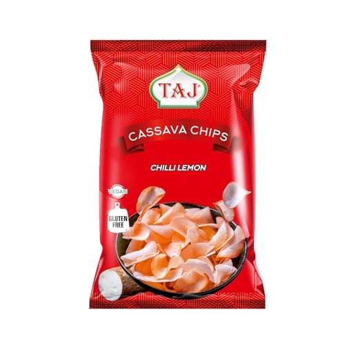 Image of Taj Cassava Chips Traditional Flavour Vegan Gluten Free Crispy Snacks Taste 200g Multiple Packs (Pack of 1, Chilli Lemon)