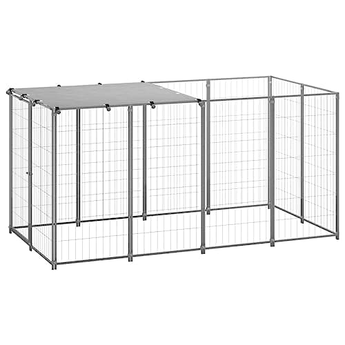 Image of vidaXL Dog Kennel Pet Animal Supplies Runs Puppy Enclosure Outdoor Garden Backyard Dog Kennel Cage Water-Resistant UV-Resistant Steel Silver, 220 x 110 x 110 cm