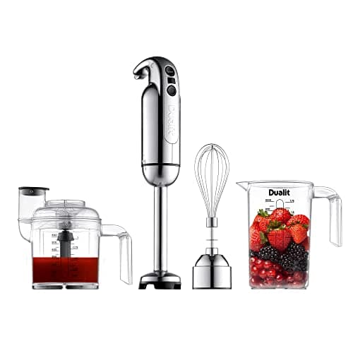 Image of Dualit Hand Blender Set | Handheld Stick Blender With Chopping Bowl, Whisk & 1L Measuring Jug | 700W Polished With Turbo Speed | Perfect For Soup, Smoothies, Puree, Dip, Baby Food & Chopped Vegetables