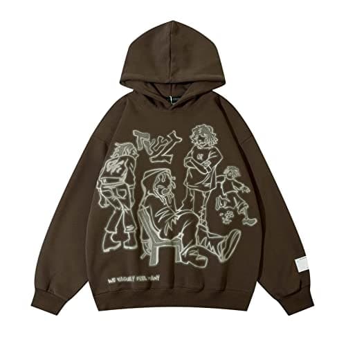 Image of COOLMONAR Mens Cartoon Graphic Hoodies Streetwear Hooded Sweatshirt Pullover Hip Hop Fashion Y2K Hoodies Unisex, Gothic Jacket 10, S