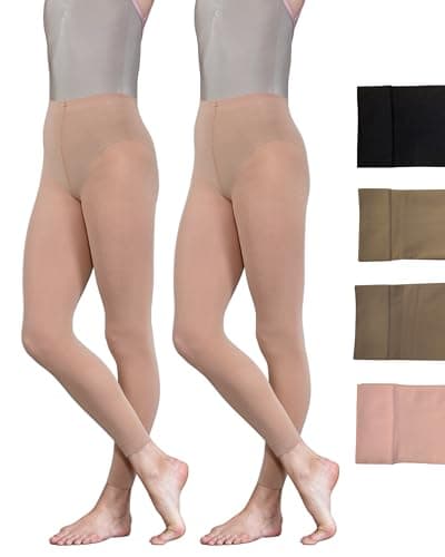 Image of 2 Pairs Dance Ballet Footless Tights (Medium) (Tan)