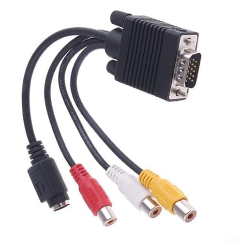 Image of VGA to S-Video and 3 For RCA Female Composite Adapter, 15 Pin Male to TV Out Converter Cable with Copper Core for AV Video Signal Transmission, Compact 10cm Design