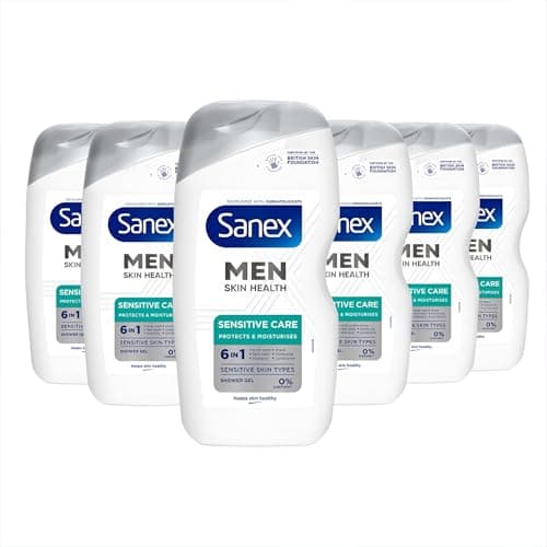 Image of Sanex Men Skin Health Sensitive Care Shower Gel 400ml x 6 - men’s body wash - protects skin - helps reduce risk of irritation - enhances natural hydration - 6-in-1 benefits - dermatologically tested