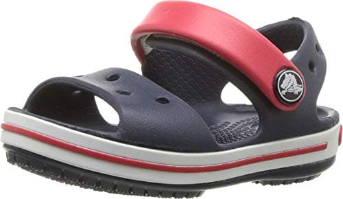 Image of Crocs Crocband Sandals, Unisex-Kids Sandals, Lightweight and with Secure Fit, in Navy/Red Strap and Stripe Detail, Size C11 UK