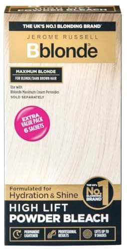 Image of Jerome Russell Bblonde High Lift Bleach Powder - Hair Bleach for Blonde to Dark Brown Hair Colour with Mineral Oils for Hair Care, Blonde Hair Dye Lifts 6-9 Shades, Pack of 6 Sachets inside (6 X 25g)