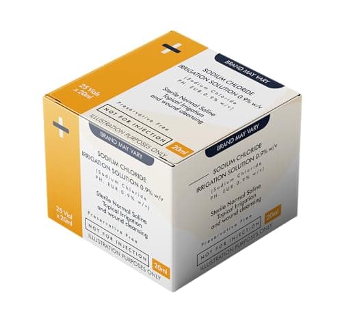 Image of Generic 20ml Saline Eye Wash | Wound Cleansing | Pods Box of 25 x 20ml | Contains Sodium Chloride 0.9% w/v Sterile Non-Toxic Pods for Minor Eye Irritation