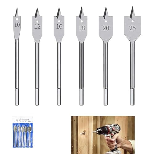 Image of 6 Pcs Spade Drill Bits Set, Flat Wood Drill Bits with Carry Pouch, Hex Shank Paddle Bit, High Strength Steel Hole Cutter Tools for Woodworking Softwood Hardwood, Sizes 10mm 12mm 16mm 18mm 20mm 25mm