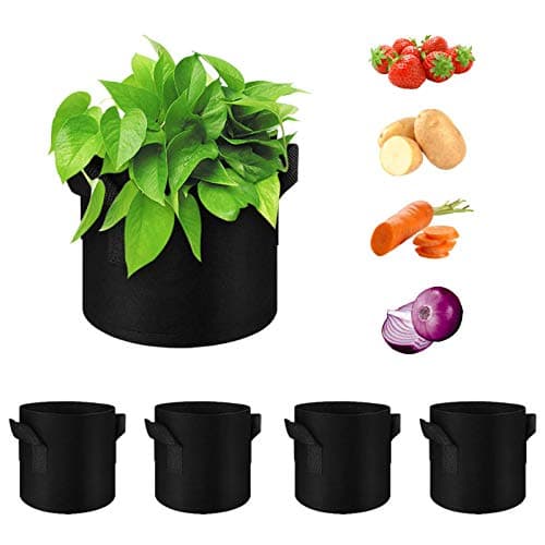 Image of WHATWEARS 5 Pack 10 Gallon Plant Grow Bags, Thickened Nonwoven Fabric Pots with Handles, Vegetable Planter Bags Containers, Cloth Planters for Garden Vegetable/Flower/Plant/Fruits Outdoor(Black)