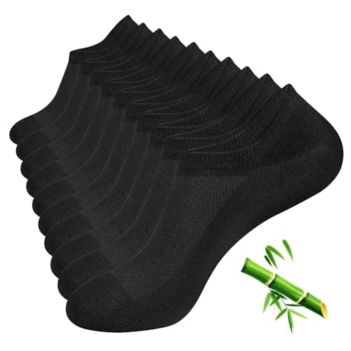 Image of YOJOOM Bamboo No Show Socks for Men & Women 10 Pairs - Invisible Ankle Socks with Non-Slip Grip, Thin Breathable Summer Liner Socks (UK, Numeric, 9, 12, Regular, Short, Black 10pairs)