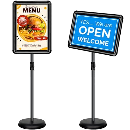 Image of VAIIGO A3 Poster Stand, Adjustable Sign Holder & Menu Stand for Floor Display | Aluminium Snap Frame with Safety Corners & Stable Base | Signage Floor Standing for Advertising, Notice, Welcome, Black