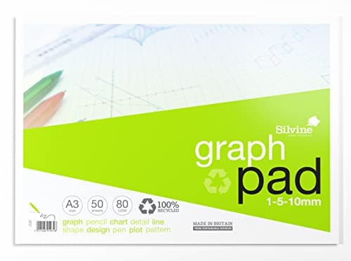 Image of Silvine A3 100% Recycled Graph Paper Pad - Printed 1-5-10mm Graph (50 Sheets)