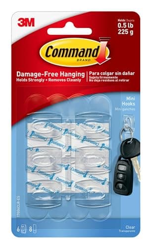 Image of Command Decorating Hooks - Mini - Transparent - Multi Pack of 6 Hooks and 8 Strips for Indoor Use - Suitable for Hanging Items up to 225g - Great for Decorations and Light Weight Items