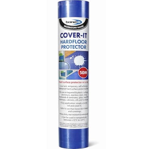 Image of Bond It Cover-It Hard Floor Protector Roll 600mm x 50m – Self Adhesive Floor Protection Film, Waterproof Temporary Surface Cover for Decorating, Building & Renovation Projects