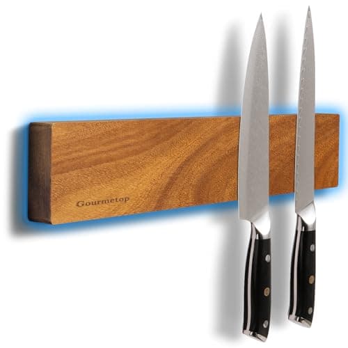 Image of Gourmetop Magnetic Knife Holder for Wall 12", Knife Magnetic Strip No Drilling, Acacia Wood Magnetic Knife Holder for Refrigerator, Strong Knife Magnet&Knife Rack for Kitchen Utensil Organizer