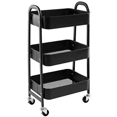 Image of DOEWORKS Storage Trolley on Wheels Metal 3 Tier Trolley Cart Kitchen Trolley Craft Trolleys Beauty Trolleys Rolling Storage Utility Cart for Books Room Bathroom Office, Black