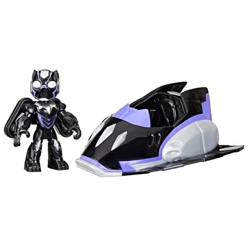 Image of Marvel Iron Man and His Fantastic Friends Black Panther Jet Action Figure (3") & Vehicle, Superhero Toy for Kids, Ages 3+