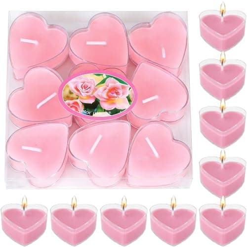 Image of Heart Shaped Tealights, 9 Pcs Pink Tealight Candles, Decorative Candles for Valentine's Day, Romantic Settings & Weddings, Home Decor and Gifts (9 Pink)