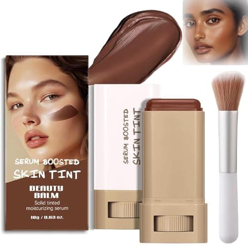 Image of Beauty Balm Serum Boosted Skin Tint with Brush – Hydrating Tinted Moisturizer Foundation Stick with Adaptive Shade Match, Lightweight 2-in-1 Natural Brightening Finish Korean Beauty (#1 Espresso)