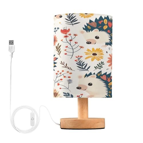 Image of SKYSHU Hedgehog Bedside Table Lamp, Small LED Desk Light USB Nightstand Lamp with Non Slip Wood Base & Eye-Friendily Lampshade for Living Room Bedroom Dorm Home Office Desk Decor