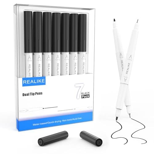 Image of REALIKE Black Dual tips Markers Pens Compatible with Cricut Maker 3/4Explore 3/Air 2/Air Fine Point Pen Medium Calligraphy 7 pens 1.0/0.4 Tips for Drawing Writing