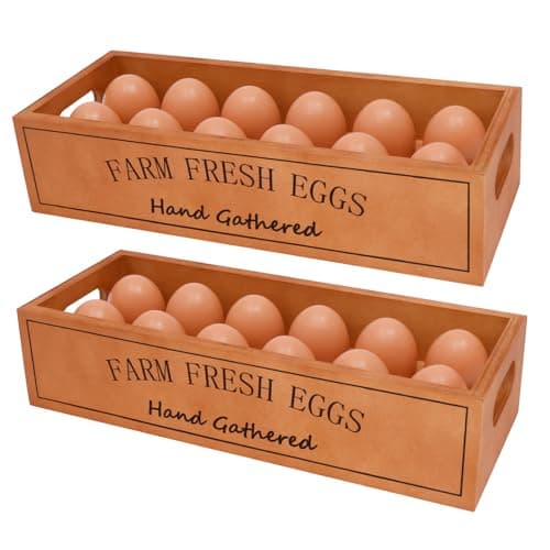 Image of 2 Pcs Wood Egg Holder Stackable Fresh Egg Holders with Handle Holds 24 Eggs Holder Storage for Kitchen Counter Food Shop Supermarkets