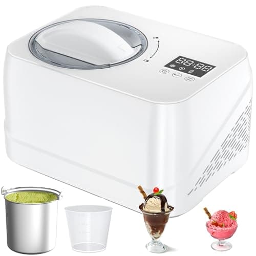 Image of No Pre-freezing Ice Cream Machine, 1L Ice Cream Maker with Compressor, 3 in 1, with Measuring Cup/Scraper/Recipe, Homemade Ice Cream/Gelato