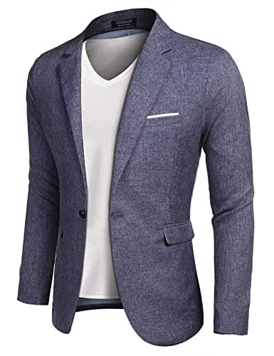 Image of COOFANDY Men's Suit Jacket Linen Slim Fit Sport Coat Business Fashion Daily Blazer Blue