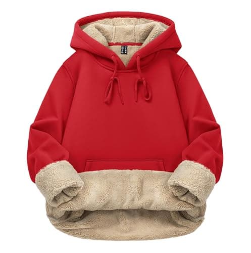 Image of TACVASEN Ladies Pullover Hoodie Fleece Lined Sweatshirt Winter Sports Pullover Jackets Hooded Sweat Top,Tomato Red,L