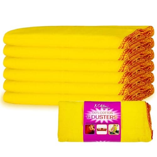 Image of K Collection XL Yellow Dusters – 100% Cotton, Lint-Free & Reusable - Extra Large Jumbo Cleaning Cloths (40x50cm) – Multipurpose for Car, Home, Polishing & Dusting - 6 Pack