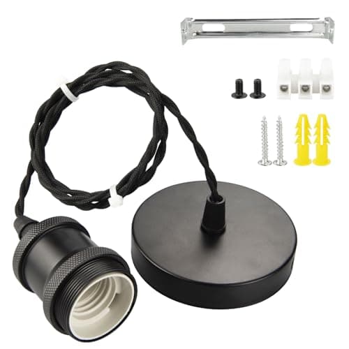 Image of URCIANOW Ceiling Pendant Light Fitting Black E27 Screw Lamp Holder with 100cm Braided Flex Cable Free Adjustment Lock Ring IP44 Waterproof light fittings ceilings 1 Pack