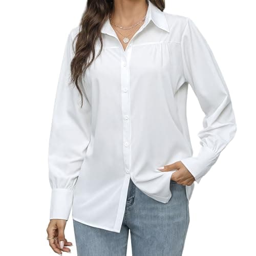 Image of viiotu Womens Shirts Long Sleeve Blouses for Women UK Ladies Button Down Shirts Blouses for Casual Business Office (UK, Alpha, M, Regular, Regular, White)