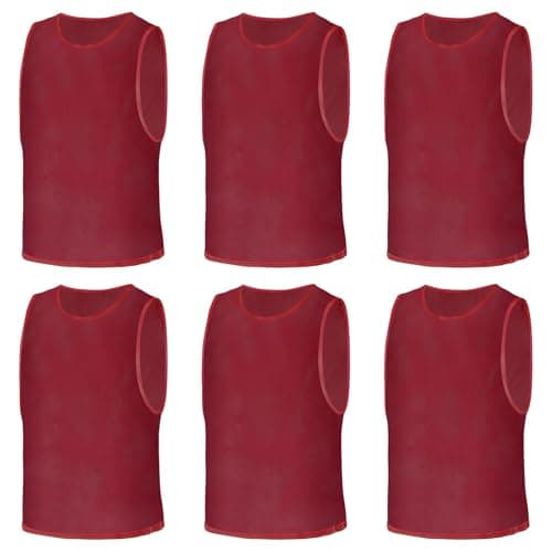 Image of AUYAO 6Pcs Adult Kid Team Training Vest Breathable Mesh Scrimmage Sleeveless Training Pinnies Training Bibs Quick-Dry Sport Bibs Sports Practice Vests for Soccer Basketball Practice(Red)
