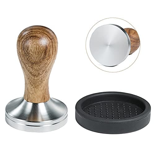 Image of CreepyParty Coffee Tamper 51mm Espresso Press with Mat 304 Stainless Steel Base Wooden Handle for Coffee Grounds Barista Espresso Machines Accessory