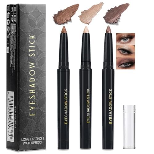 Image of 3 Pack Brown Eyeshadow Stick Set – Creamy, Waterproof & Smudge-Proof Eye Crayon with Shimmer – Twist-Up Eyeliner Pencil for Mature Eyes, Long-Wear & Smooth Application