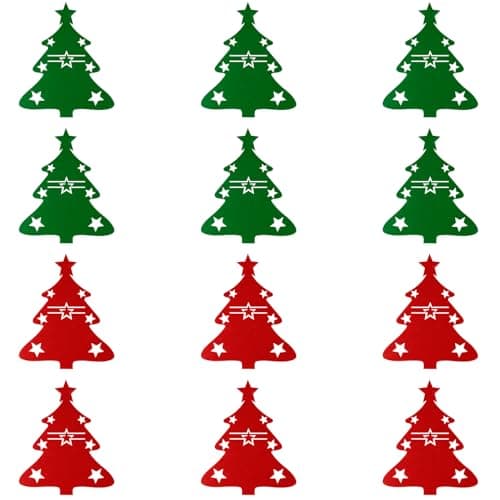 Image of Rumyve 12pcs Christmas Cutlery Holders,Red Green Felt Xmas Tree Cutlery Pouch Bag,Tree Shaped Display Stand for Christmas Party Holiday Table Decorations