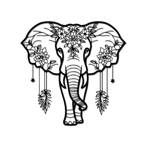 Image of Elephant Metal Wall Art,New Floral Elephant Wall Decor Wall Hangings,Wildlife Wall Art Bohemian Room Decor for Bedroom Living Room Office Kitchen
