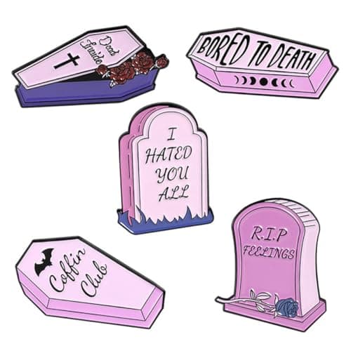 Image of LALADEFIEE 5pcs Pink Coffin Brooches for Women Alloy Enamel Pins Simple Badge Brooches Suitable for Banquet and Theme Parties Stylish Fashion Accessories