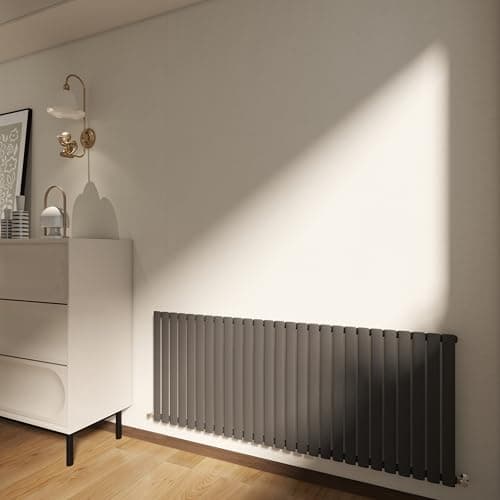Image of Horizontal Designer Column Radiator, 600x1593mm Column Radiator Anthracite Oval Column, Single Panel Modern Radiator for Bathroom/Living Room, Central Heating Heater, Grey Radiator, Wall Mounted Rads