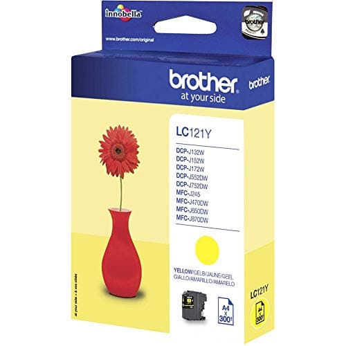 Image of Brother LC-121Y Inkjet Cartridge, Yellow, Single Pack, Standard Yield, Includes 1 x Inkjet Cartridge, Brother Genuine Supplies