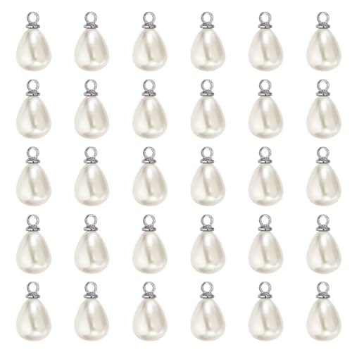 Image of PATIKIL 7x5mm Teardrop Faux Pearl Pendant Charm, 100pcs Silver Pearl Beads for Jewelry Making
