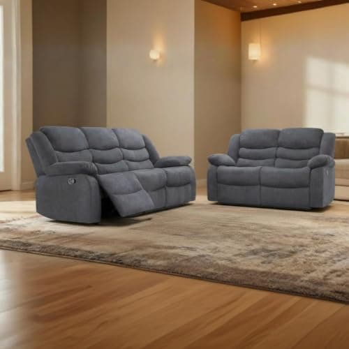 Image of Madrid Fabric Recliner Sofa with Cupholders - 3+2 Seater Sofa Grey