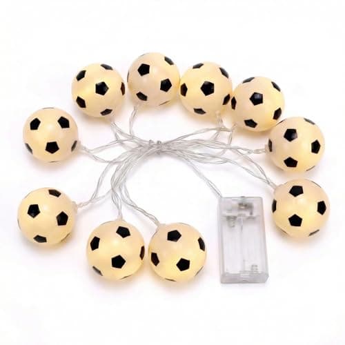 Image of CavspkArt Soccer Shaped Fairy Lights 1.5m, LED Warm Football String Lights for Football Fans, Battery Operated Football Fairy Lights for Indoor Outdoor Bedroom Garden Party Decoration