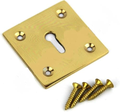 Image of Square Keyhole Cover Escutcheon 50mm x 50mm + Screws (Polished Brass)