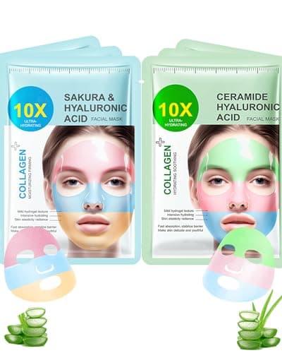Image of Face Mask Set-6Pcs Collagen Hyaluronic Acid Facial Mask, Hydrating Facial Sheet Masks, Deep Moisturizing Firming Face Masks Korean Skincare Product,Mother's Day Skin Care Gift Kit for Women Girl-Set D