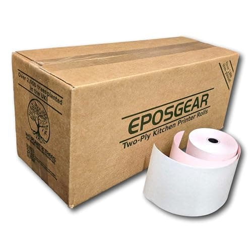 Image of EPOSGEAR® (80 Rolls) 76mm x 76mm 76x76 Two (2) Ply Non-Thermal Paper Till Cash Register Machine Receipt Kitchen Printer Rolls (White/Pink)