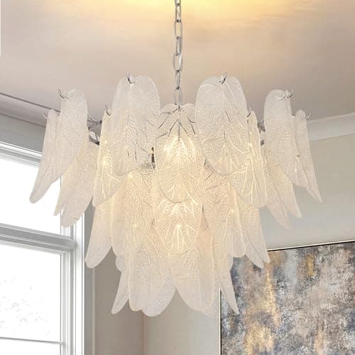 Image of Seenvlog Modern Crystal Glass Chandelier, Contemporary Glass Pendant Light, Luxury Raindrop Chandelier for Dining Room, Living Room, Bedroom, Kitchen Island, Foyer,Chrome, 5*E14, Φ58cm