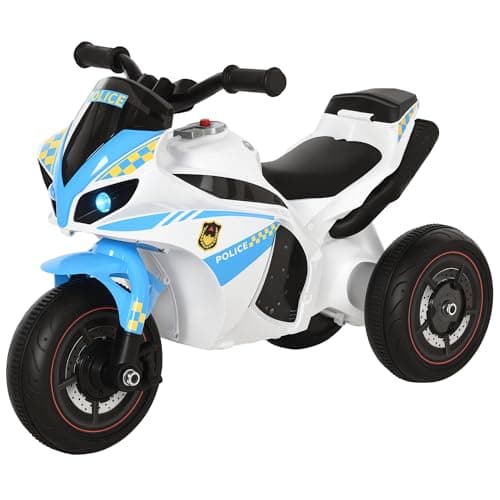 Image of HOMCOM Kids Ride-On Police Bike 3-Wheel Vehicle w/Music Lights Seat Handlebars Toddler NO POWER Child Learning Fun Development 18-36 Months Blue