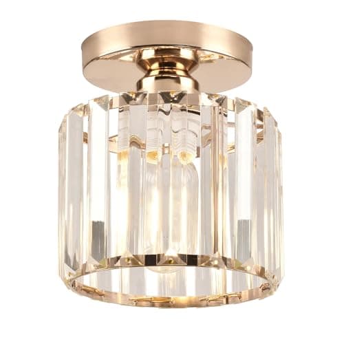 Image of ZYDTRIP Small Crystal Ceiling Light, Gold Crystal Chandelier Modern LED Ceiling Light Pendant Fixture Lighting for Bedroom Kitchen Hallway Entrance Balcony