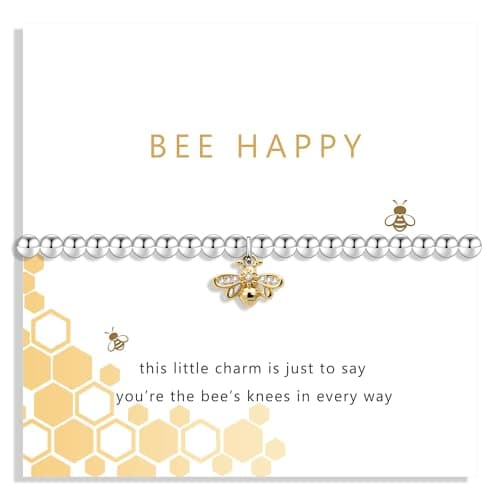 Image of Angelra Bee Bracelet For Women Girls Gold Plated Bee Happy Pendant Jewelry Gifts For Women Friend Female Wife Mom Birthday Christmas Anniversary Valentines Day Card Gifts (Bee Happy)