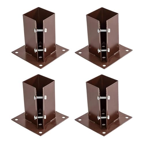 Image of ADEPTNA Pack of 4 Heavy Duty Bolt Down Fence Post Shoe 75 x 75mm, Powder Coated Steel Strong Post Holder with Mounting Holes, and Clamping Bolts for Secure Installation
